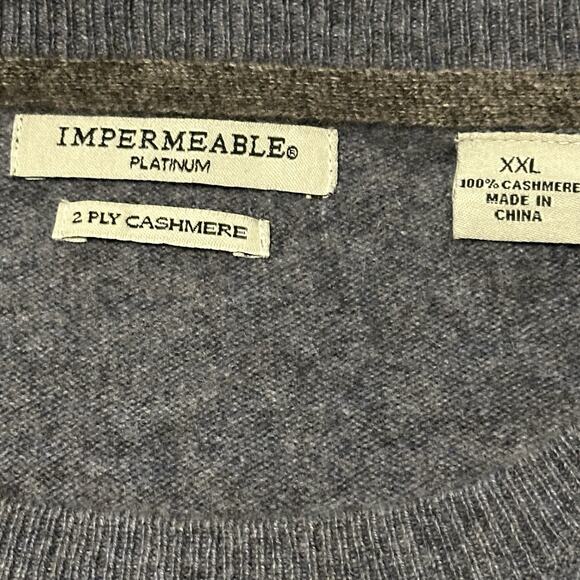 Impermeable Platinum Men XXL Sweater 100% Cashmere Crewneck Pullover Gray - Picture 6 of 9